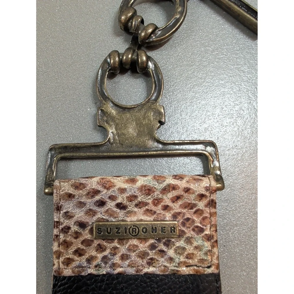 Suzi Roher Snakeskin Embossed Elastic Toggle Belt Brown Brass‎ Medium Canada